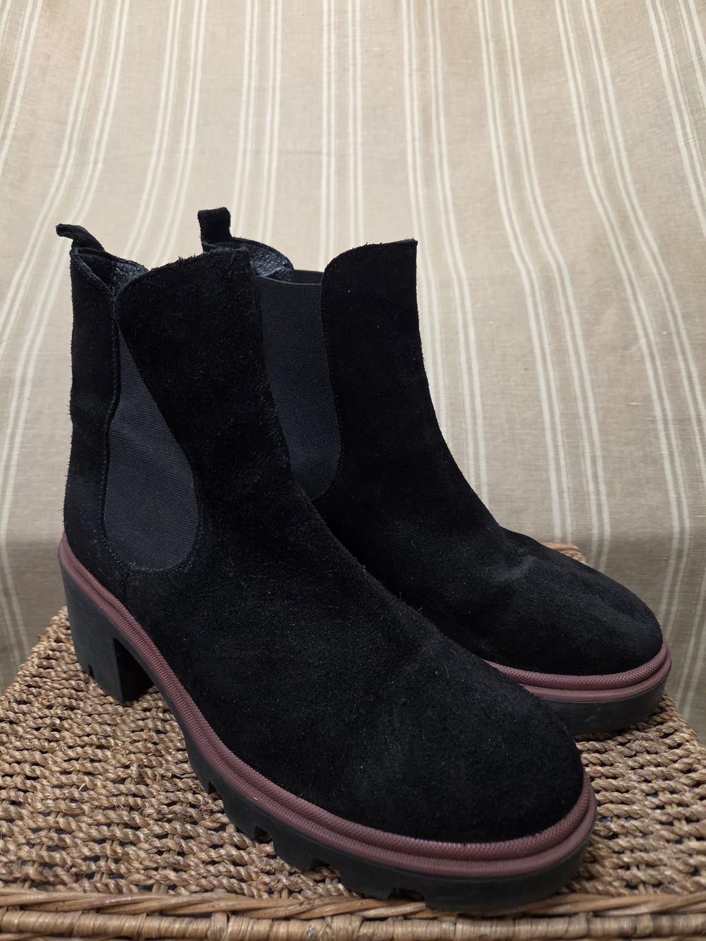 Antonio De Faria Suede Leather Chelsea Boots 9 Platform Lug Sole Black Chunk